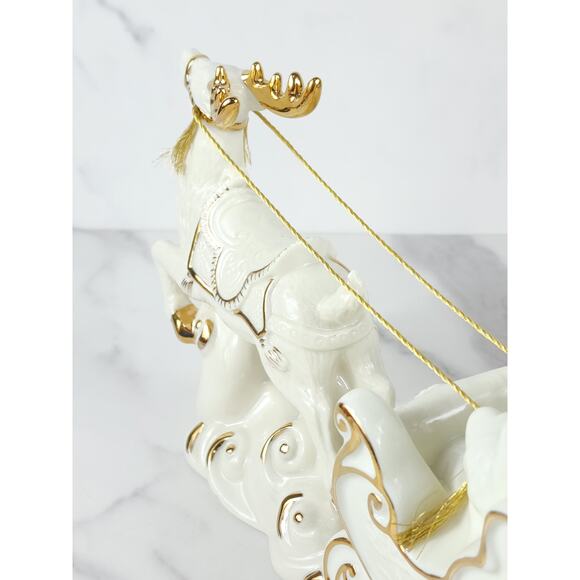 Mikasa Santa w/ Sleigh Reindeer 22k Trim Holiday Elegance 12" Porcelain 20s Vtg - Picture 15 of 16